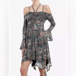 Thorn & Fable Fairy Tale Unicorns & Mushrooms Hanky Hem Halter Dress SMALL